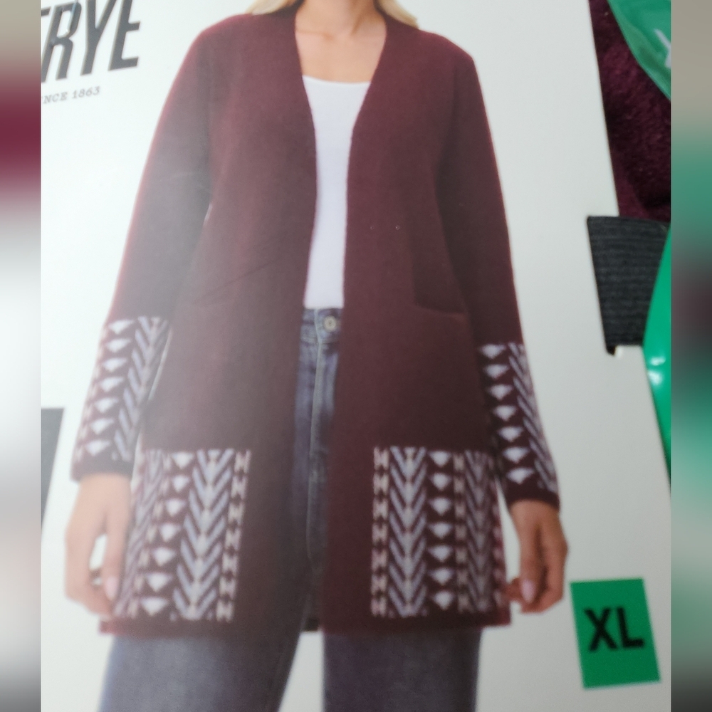 Women's Frye Patterned Cardigan - Red With A Geometric Pattern - XL - Picture 11 of 15